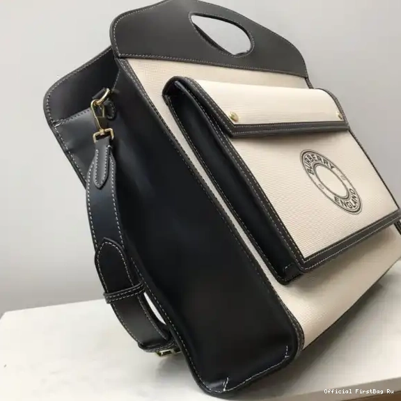 Official First Bag Ru Canvas Medium Graphic Bag Pocket Leather Logo BURBERRY and 0518